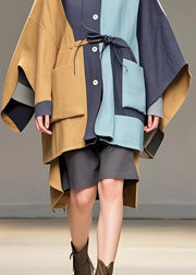 Chic Colorblock Asymmetrical Patchwork Cotton Hooded Trench Spring