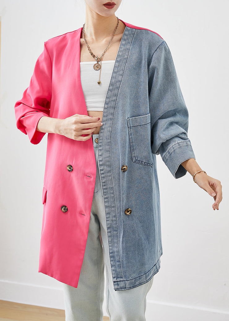 Chic Colorblock Asymmetrical Patchwork Double Breast Cotton Coats Fall