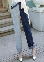 Chic Colorblock Asymmetrical High Waist Denim Pants Spring