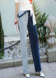 Chic Colorblock AsymmetricalHigh Waist Denim Pants Spring