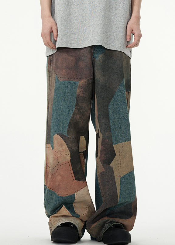 Chic Colorblock High Wais Patchwork Men Pants