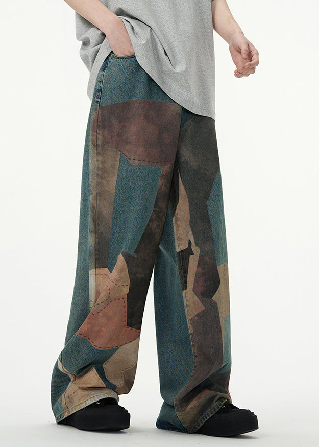 Chic Colorblock High Wais Patchwork Men Pants