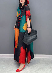 Chic Colorblock O Neck Print Patchwork Cotton Maxi Dress Spring