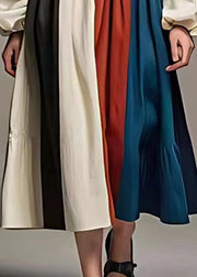 Chic Colorblock Oversized Patchwork Cotton Dresses Fall