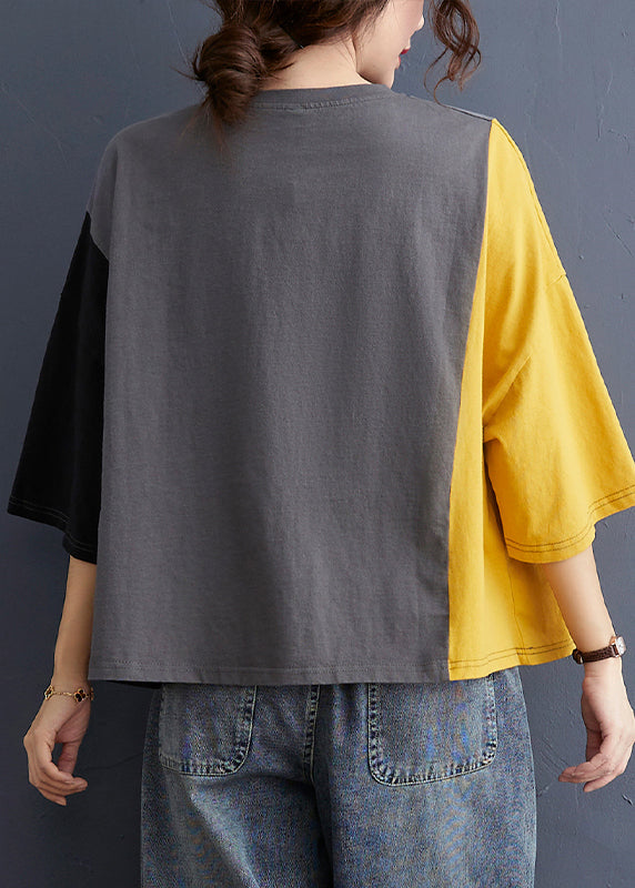 Chic Colorblock Oversized Patchwork Cotton Tanks Batwing Sleeve