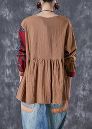 Chic Colorblock Oversized Patchwork Linen Top Fall