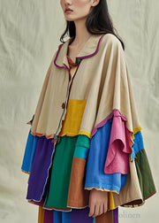 Chic Colorblock Peter Pan Collar Patchwork Cotton Shirts Coat Fall