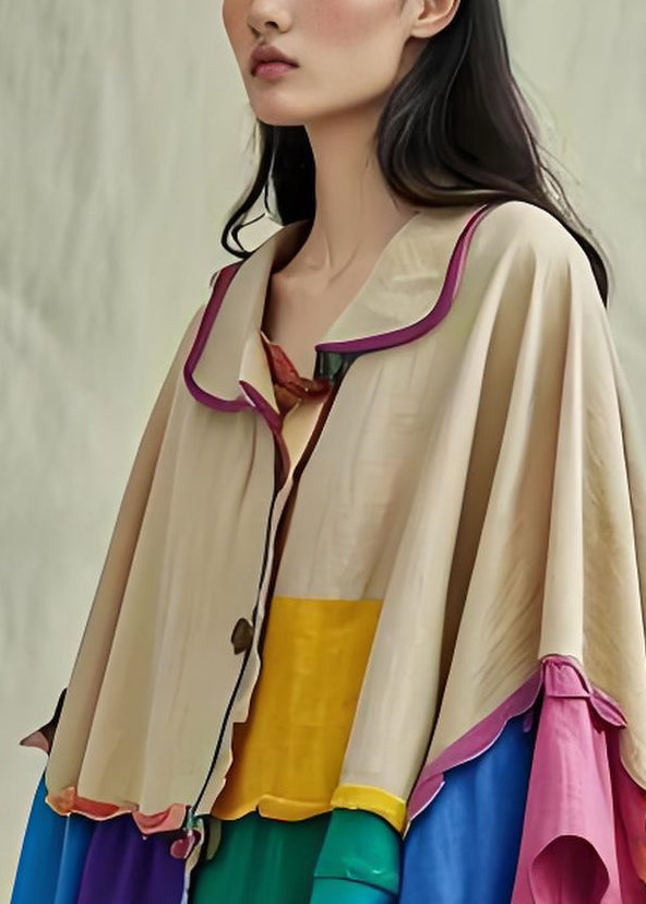 Chic Colorblock Peter Pan Collar Patchwork Cotton Shirts Coat Fall