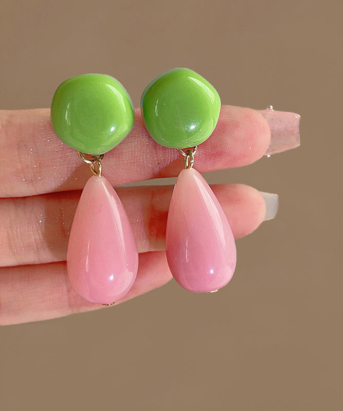 Chic Colorblock Sterling Silver Overgild Alloy Resin Drop Earrings