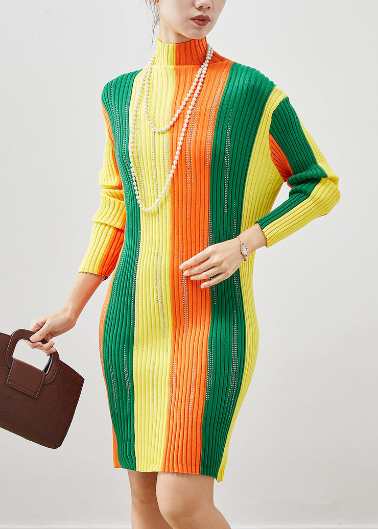 Chic Colorblock Striped Silm Fit Knit Dress Winter