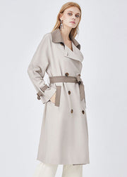 Chic Colorblock Turn-down Collar Patchwork Spandex Double Breasted Trench Spring