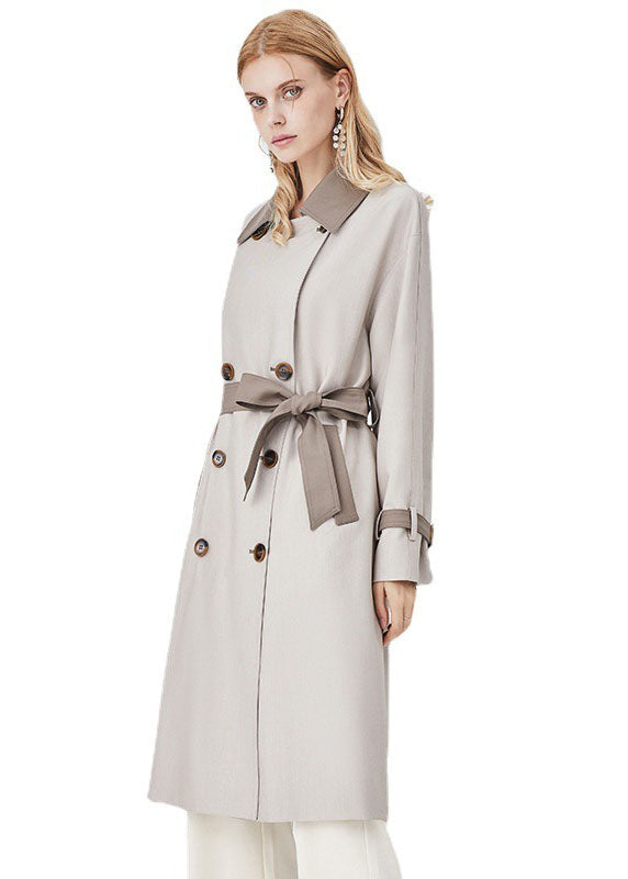 Chic Colorblock Turn-down Collar Patchwork Spandex Double Breasted Trench Spring