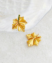 Chic Copper Gold Plated maple leaf Hollow Out Stud Earrings