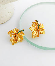 Chic Copper Gold Plated maple leaf Hollow Out Stud Earrings