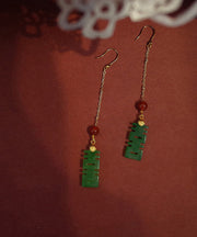 Chic Dry Green Agate Sterling Silver Tassel Drop Earrings