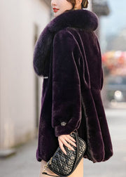 Chic Dull Purple Fur Collar Warm Mink Velvet Coat Winter