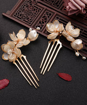 Chic Gold A Pair Alloy Acrylic Pearl Lotus Hairpin