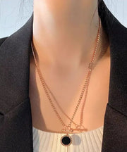 Chic Gold Copper Graphic Chain Linked Tassel Lariat Necklace