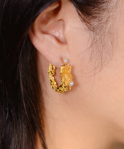 Chic Gold Copper Overgild Pearl Enamel Drago Hoop Earrings