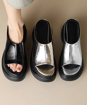 Chic Gold Platform Heels Faux Leather Slide Sandals Peep Toe