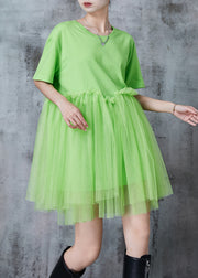 Chic Grass Green Oversized Patchwork Tulle Mini Dresses Summer