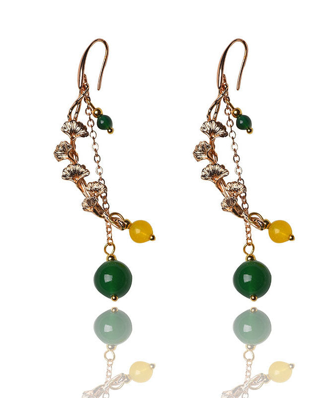 Chic Green Agate The flowering Branches Shake To Give Notice 14K Gold Drop Earrings