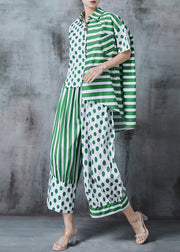 Chic Green Asymmetrical Patchwork Print Cotton Two Pieces Set Summer