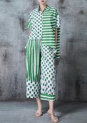 Chic Green Asymmetrical Patchwork Print Cotton Two Pieces Set Summer