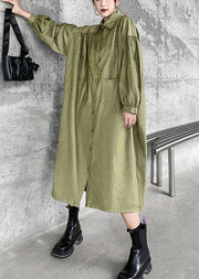 Chic Green Peter Pan Collar Patchwork Cotton Shirt Dress Spring