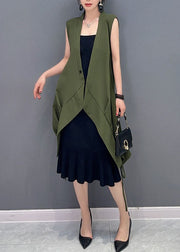 Chic Green Pockets Cinched Patchwork Cotton Vest Sleeveless