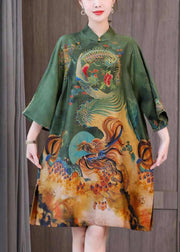 Chic Green Print Chinese Style Silk A Line Dresses Spring