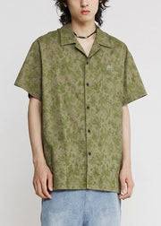 Chic Green Print Pockets Cotton Mens Shirt Summer