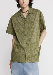 Chic Green Print Pockets Cotton Mens Shirt Summer