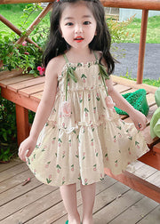 Chic Green Print Ruffled Patchwork Cotton Baby Girls Sundress Sleeveless