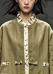 Chic Green Ruffled Button Cotton Coats Butterfly Sleeve