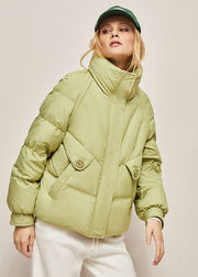 Chic Green Stand Collar Zip Up Separable Duck Down Puffer Jacket Winter