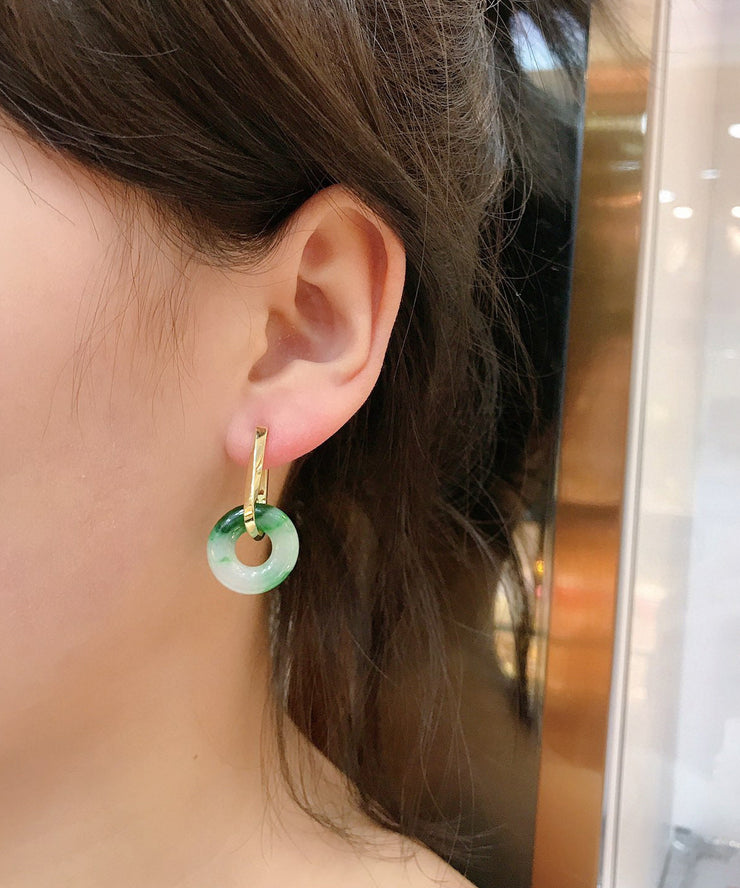 Chic Green Sterling Silver Overgild Jade Hoop Earrings