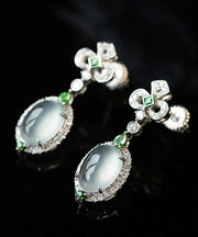 Chic Green Sterling Silver Zircon Jade Stud Earrings