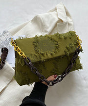 Chic Green Tassel Patchwork Chain Canvas Messenger Bag