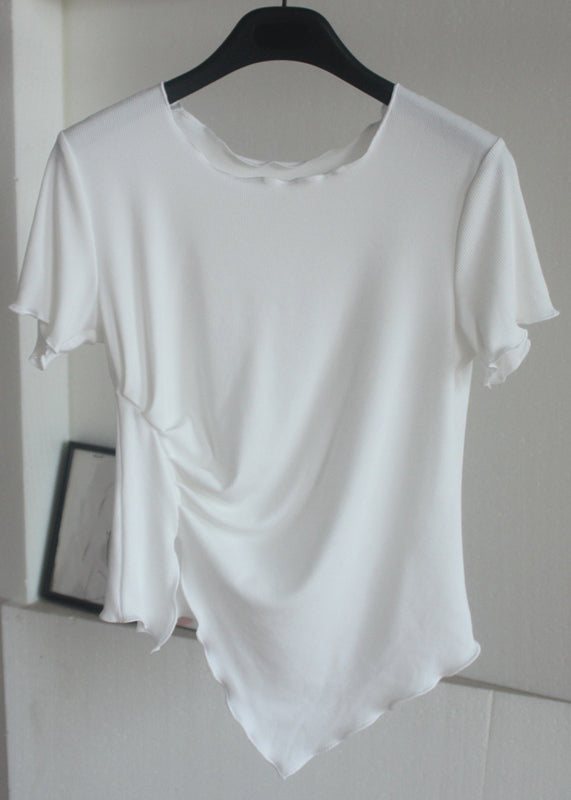 Chic Grey Asymmetrical Wrinkled Short Sleeve