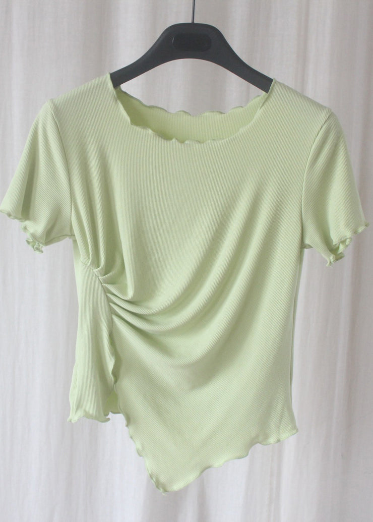 Chic Grey Asymmetrical Wrinkled Short Sleeve