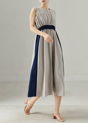 Chic Grey Elastic Waist Patchwork Chiffon Holiday Dress Summer