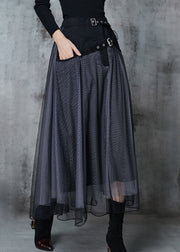 Chic Grey Exra Large Hem Patchwork Tulle Pleated Skirt Spring