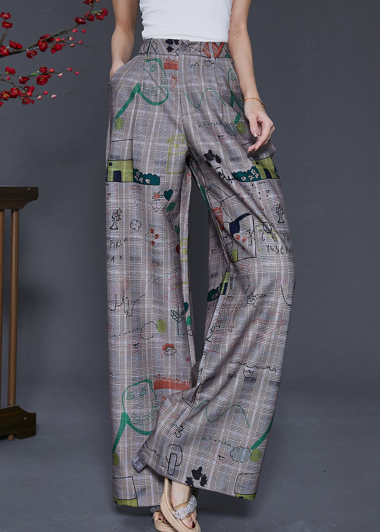 Chic Grey Original Design Print Cotton Straight Pants Spring