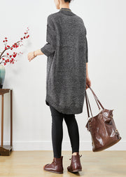 Chic Grey Stand Collar Sequins Knit Sweater Dress Half Sleeve