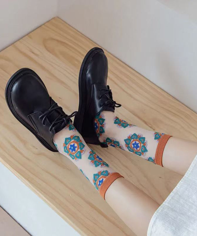 Chic Jacquard Sheer Mesh Mid Calf Socks