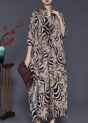 Chic Khaki Asymmetrical Leopard Print Silk Dresses Summer