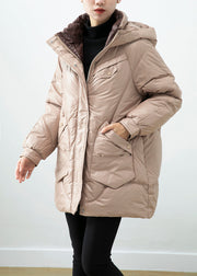 Chic Khaki Hooded Oversized Duck Down Puffer Jacket Winter