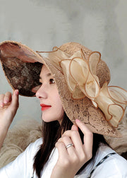 Chic Khaki Lace Bow Tulle Floppy Sun Hat