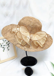 Chic Khaki Lace Bow Tulle Floppy Sun Hat